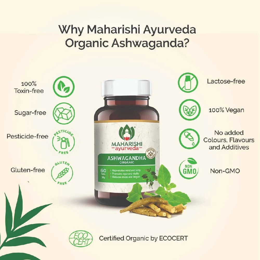 Maharishi Ayurveda Ashwagandha Organic Tablets, 60 Tablets-4.webp